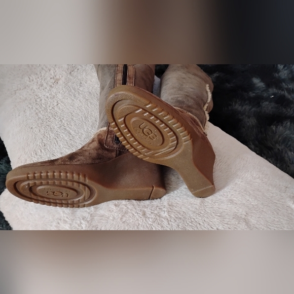 UGG Sandra,Cream N Brown ,Winter Knee High  Wedge Boots - Picture 5 of 6